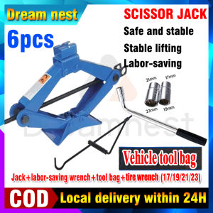 [Delivery 24 hours] 6Pcs Universal Scissor Jack for All Cars With Free Socket Wrench for Wheel Nut/Bolt Automotive Jack Portable Tire Jack With Ratchet