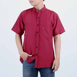 Mallevic MLV 522 - Kemeja Merah Polos Lengan Pendek Pria