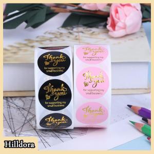 [Hilldora] 500Pcs Cảm ơn bạn Sticker trang trí đám cưới con dấu dập nóng màu hồng đen Nhãn Tròn