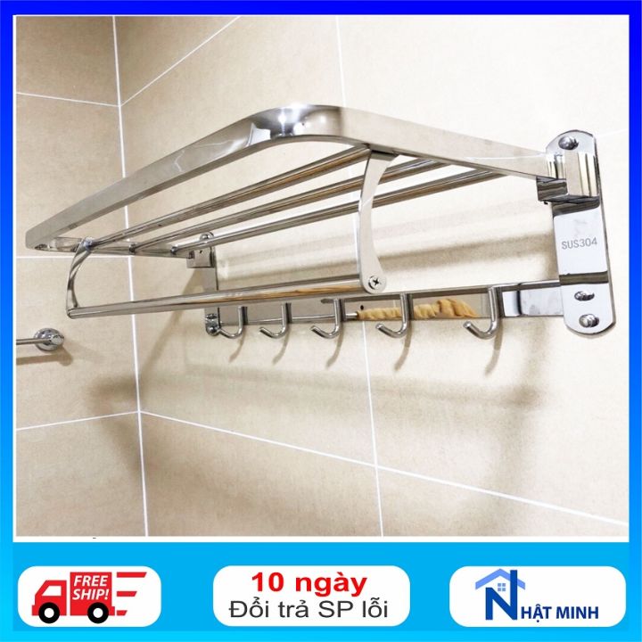 Vắt Khăn Nhà Tắm chân đặc hàng dày , Vắt Khăn Giàn Inox 304 Chân đặc đa năng gập lên được