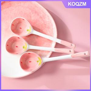 KOQZM 1Pc Cute Strawberry Ceramic Soup Spoon Ice Cream Hand Painted Coffee Dessert Long Handle Spoon Kitchen Tableware Accessories