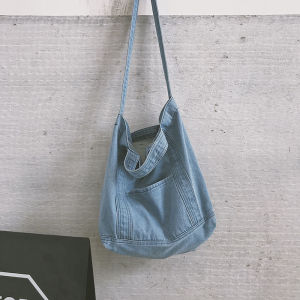 Ielgy Túi vải denim công suất lớn một túi đeo vai phiên bản Hàn Quốc túi đa năng hợp thời trang