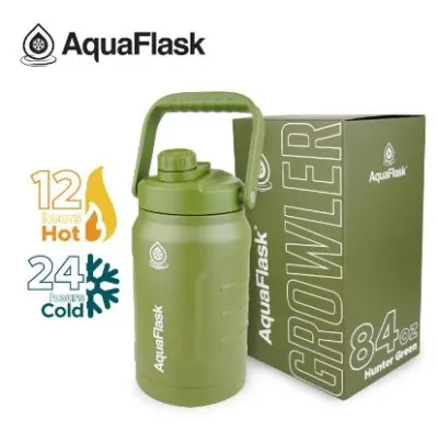 Aquaflask (84oz) Growler Wide Mouth with Spout Lid Vacuum Insulated Stainless Steel Drinking