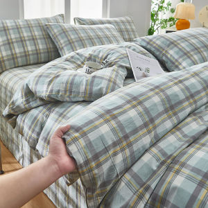 100% 100% Cotton Yarn-Dyed Washed Cotton Four-Piece Set Versatile Bedding Minimalist Style Simple Plaid Duvet Cover Three-Piece Set LZD