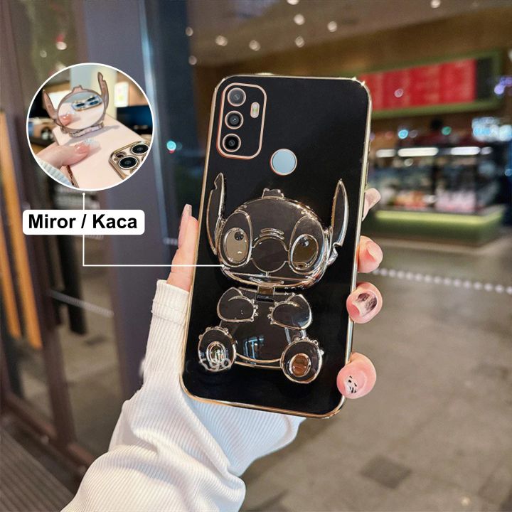 Soft%20Case%20Oppo%20A53%20A53s%20A33%204G%202020%20Silicon%20Dudukan%20Miror%20Cute%20Stich%20Plating%20Handphone%20-%20Image%202