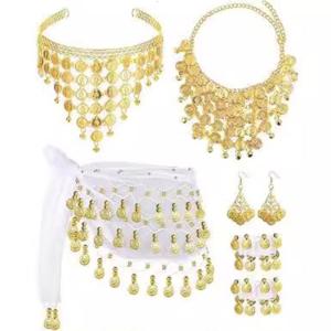 7 cái bộ trang phục múa bụng cho phụ nữ múa bụng khăn quấn hông đai quấn đầu chuỗi tiền xu Vòng cổ bông tai vòng tay