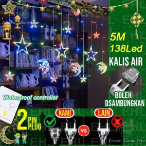 Ready COD YMJR 2025 Lampu hias bulan bintang lebaran idul fitri Curtain Light 4.5 Meter Star Moon Lamp 8 Modes Curtain Garland Fairy String Lights Ramadhan Decoration