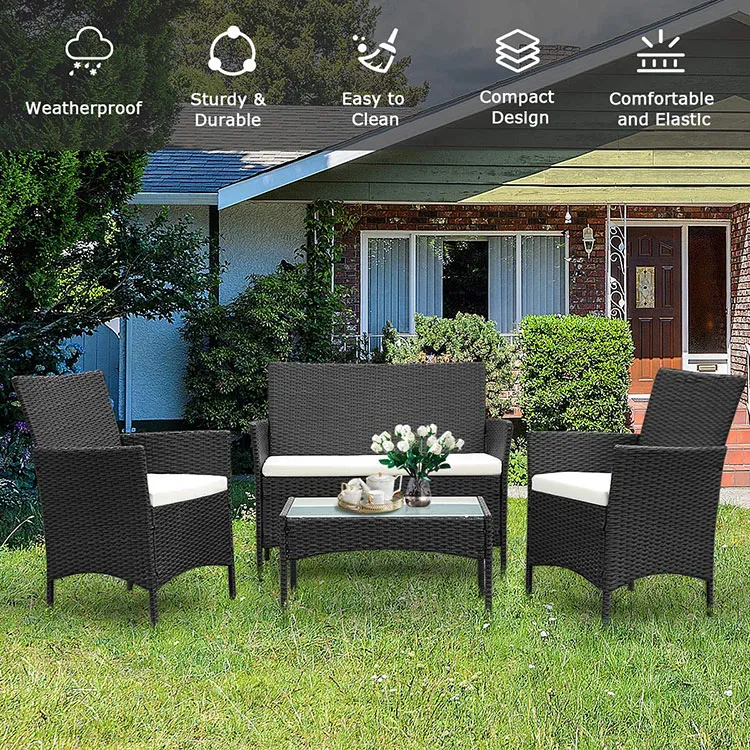 Pieces Patio Outdoor Rattan, Wicker Chair Conversation, Balcony Poolside  Furniture Sets with Soft Cushion