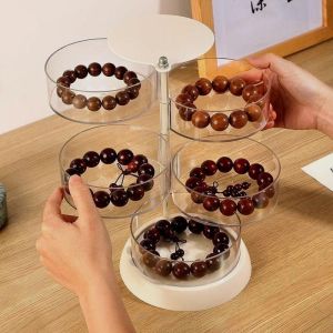 GUDAN หลายชั้นได้ กล่องเก็บของโปร่งใส สร้อยข้อมือสร้อยคอ กันฝุ่นป้องกัน กล่องหมุนเครื่องสำอาง กันน้ำกันน้ำได้ กลมกลมๆ กล่องใส่เครื่องประดับ เครื่องสำอางสำหรับแต่งหน้า