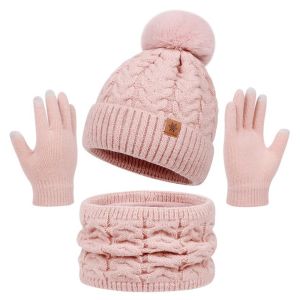 ADAM 3Pcs/Set Plush Winter Hat Scarf Gloves Warm Touchscreen Scarf Gloves Set Fashion Soft Knitted Hat Men Women