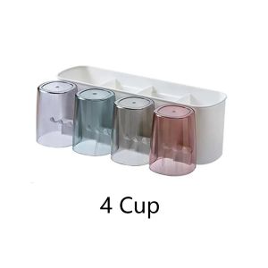 【1-3 Days Delivery】4 Cup Set No Drilling Toothbrush Holders with Toothpaste Dispenser Set Bathroom Storage Rack Organizer