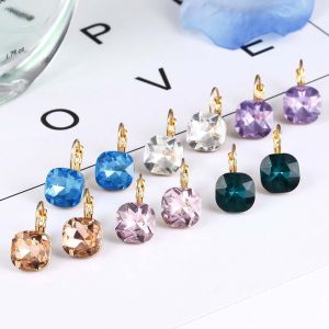 OEUVR Girls Square Crystal Rhinestone Trendy Women Ear Studs Fashion Drop Earrings Wedding Jewelry