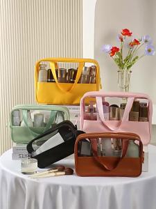 pvc Transparent Cosmetic Bag Large Capacity Bath Bag Travel Portable Waterproof Toiletry Bag Spliced Cosmetic Storage Bag [ Free Shipping ]