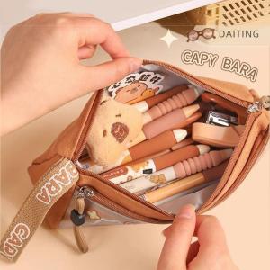 DAITING Cartoon Cute Capybara Multi-layer Pencil Cases Large Capacity Pencil Pouch Student Stationery Organizer School Supplies Bag