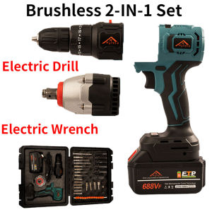 【1 Year Warranty】Hyreto Brushless Impact Wrench All Copper Motor Cordless Electric Impact Wrench Drill 3 IN 1 Spanner Set Rechargeable Power Tools