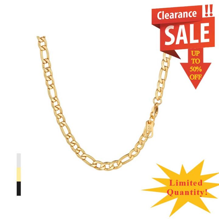 [Clearance] U7 316L Stainless Steel Figaro Chain Necklace for Men/Women  Black/18K Real Gold Plated Lazada PH