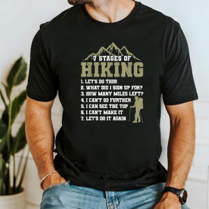 [Local Stock] HBESTY  7 STAGES OF HIKING Summer Men Cotton T-Shirts Vintage Distressed Mountain Print Backpack Hiker Humor Camping Holiday Apparel