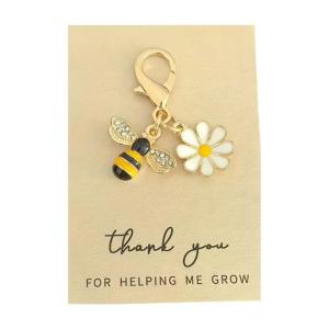 Cute Metal Honeybee Flower Keychain Glittering Rhinestones Accent Stylish Portable Accessory For Women Girls