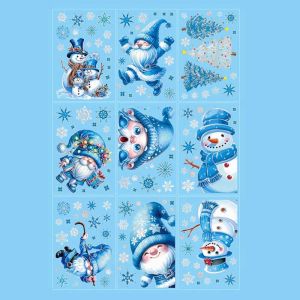 YERZ 9Pcs Cartoon Christmas Wall Sticker Snowman Snowflakes Decor Mural Decals Glue Free Home Decoration Wallpaper Glass