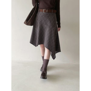 Women Fashion 2026 New Autumn Korean Trendy Irregular Hem Plaid Half Skirt High Waist Elegant Versatile Casual Skirt