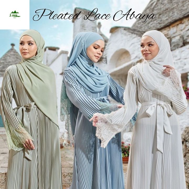 Foya Abaya Pleated jubah muslimah dress Lace Plain Premium Abaya Dubai ...