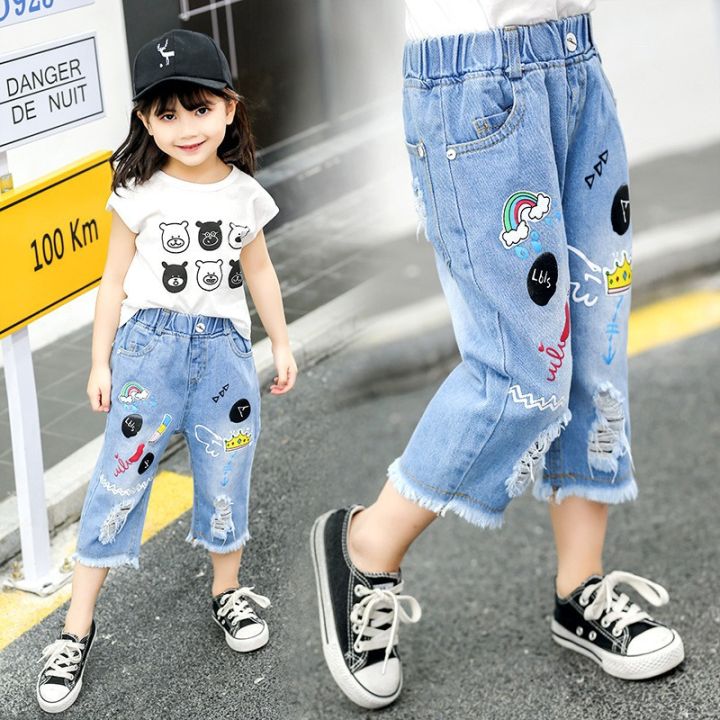Toddler Kids Girl Summer Outfit Off Shoulder Floral Crop Top + Ripped Denim  Jeans Pants Set Clothes | Fruugo KR
