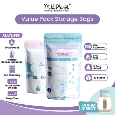 Milk Planet Extra Value Endangered Animal Storage Bags (30-pcs x 3.5oz/100ml) Breastmilk Storage Bag Double Zip Lock