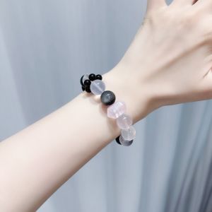 Light luxury niche and high-end natural rose quartz and obsidian fortune-turning bracelet. A wealth-attracting bracelet for couples (both men and women) an elegant commemorative gift for lovers.lxf