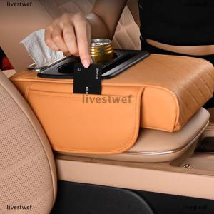 [COD] livestwef Car Arm Rest Tissue Box Truck Vehicles Center Console Box Extension Armrest Cushion Soft Elbow Support Cup Holder Organizer Bag