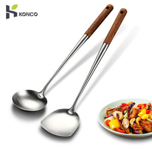 KONCO 304 stainless steel Spatula spoon with wooden handle Shovel Scoop Cooker Cooking Tool Kitchen Utensil Gadgets Cookware Baking Tools