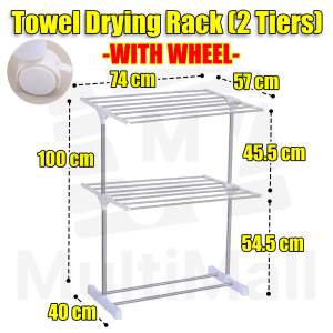 Towel Drying Rack - 2 Tiers without Wheel Easy Storage Stainless Steel Bathroom Hanger Towel Multi-functional Foldable and Space Saving Drying Rack for Drying Facial Towels Sock Underwear and Bath Towels | Laundry Rack|Clothe Drying Rack |Towel Rack