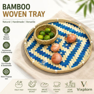 Vixplorn Bamboo Woven Tray Round Fruit Basket Boho Snack Storage Picnic Home Kitchen Wall Decor Food Plate