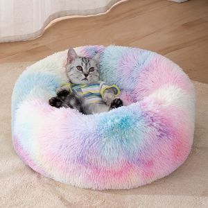 Dog Bed Cat Bed Pet Bed Sleeping cat beds Washable Plush Round Cozy Warm Fur Donut Pet Bed