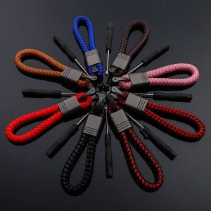 Car Leather Keychains Styling Horseshoe buckle hand-woven leather rope Key Ring Key Chain