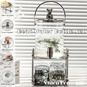 Vision Nordic 3.5L Gravity Water Dispenser Standing Glass Beverage Dispenser Household Juice Cold Drink Barrel with Stainless Steel Faucet Large Capacity Cold Water Bottle High Temperature Resistant Drink Jug