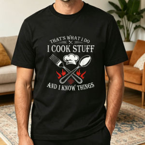 Kitchen Cook Graphic T Shirt Men Women I Cook Stuff Vintage Chef Utensil Flame Print Cotton Short Sleeve Casual Crew Neck Top