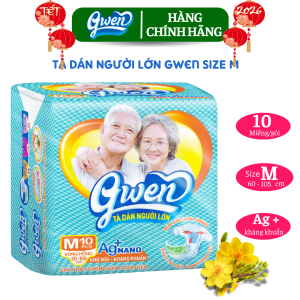 {Hàng chính hãng} {Hàng chính hãng} Tã dán người lớn Gwen size M 10 miếng Bỉm người già bỉm/người bệnh tã giấy chính hãng siêu thấm khô thoáng chống hăm khử mùi