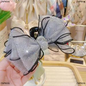 [COD] ZNPNXN Korean Style Mesh Bow Rhinestone Hair Claw Vintage Elegant Hair Clamp Hairpin Shark Clips For Women Fashion Hair Accessories