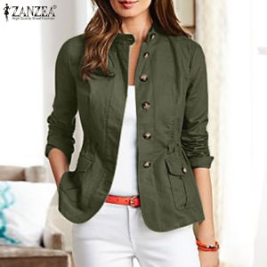 ZANZEA Womens Blazer New Fashion Button Down Front Side Pocket Casual Long Sleeve Stand Collar Jackets #15