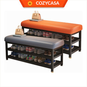 【COZYCASA】Minimalist Shoe Storage Bench with PU Leather Cushion/Multi-Tier Rack/Entryway Stool strorage