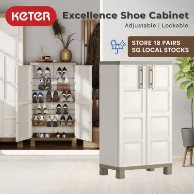 SG Keter Shoe Cabinet Excellence Water Resistant Corridor Shoe Cupboard Lockable Adjustable By Thehomeshoppe