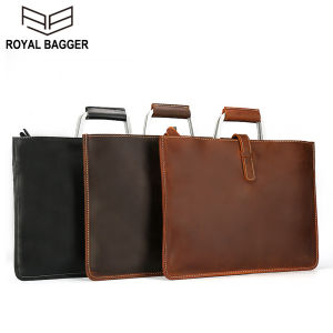 Royal Bagger Crazy Horse Leather Men Briefcase Europe Retro Handbag Shoulder Bag Business Casual Messenger Bags