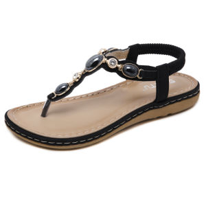 【35-41】New Womens Non-slip Casual Sandals Womens Fashion Rhinestone Retro Flat Wear-resistant Beach Slippers Womens Shoes