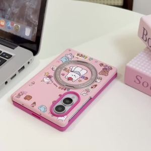 Fashion Cute puppy Cartoon Magnetic Phone Case for Samsung Galaxy Z Fold 8 Ultra zfold 8 7 6 5 Cover For Magsafe Stand Chain