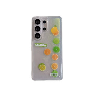 Glitter Quicksand Slider Lemon Case for Samsung S24 S25 S26 Ultra Soft Silicone Clear Move Sand Cover Dynamic Liquid Phone Shell