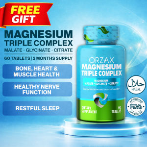 Magnesium Glycinate Citrate Malate 200 mg Triple Complex Magnesium 60 Days Supply 60 Tablets Halal Expiry 2028 ORZAX