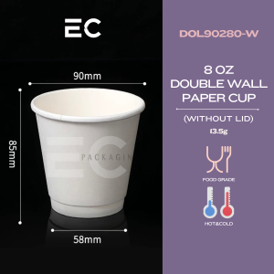 EC 25PCS WHITE DOUBLE WALL PAPER CUP 90MM CUP For Hot And Cold Cup only Cup with lids Extrathick Disposable Drinkware