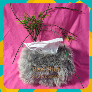 Cover/Sarung Tisu Bulu Korea Import Original - Tempat Tisu Cantik | Tempat Tisu Unik | Cover Tisu Motif [Abu-abu] [Bisa COD]