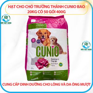 thức ăn Chó trưởng thành CUNIO bao 20kg có 50 gói 400g cung cấp dinh dưỡng cho lông và da óng mượt