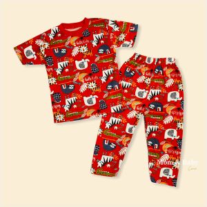 Setelan Baju Piyama Full Printing Anak Motif Zebra Baju Pendek Celana Panjang Usia 1 - 6 Tahun laki laki Perempuan cewek cowok Panjang Pendek
